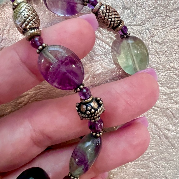 Natural Fluorite 925 Sterling silver Necklace. Large Tri-color Fluorite Pendant - Picture 9 of 15